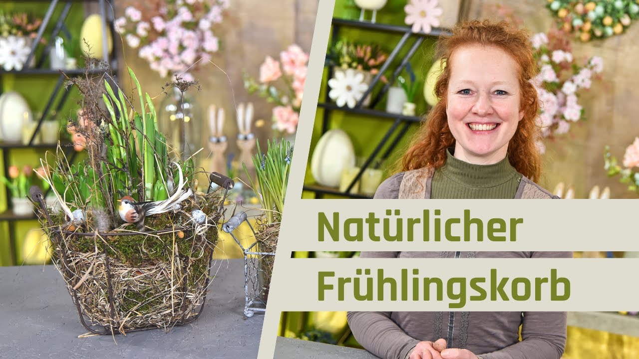 Natürliche Frühlingsdeko mit Frühblühern und Gräsern [Dekoration vor der Haustür]