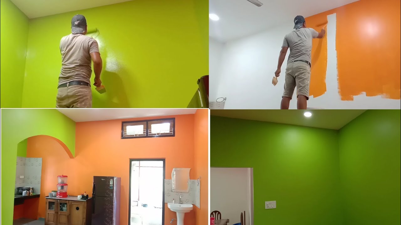 How To Apply on Wall Paint || Wall Pe Kaise Paint Kare || Orange and Green Colour Combination Ideas.