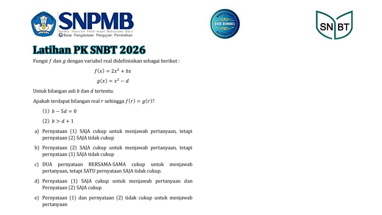 Soal Asli PK SNBT 2025 (Analisis Pernyataan Persamaan Kuadrat)