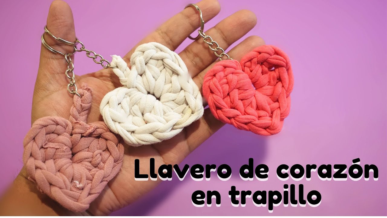 ❤️Llavero de corazón en trapillo a Crochet💜Heart keychain in trapillo to Crochet