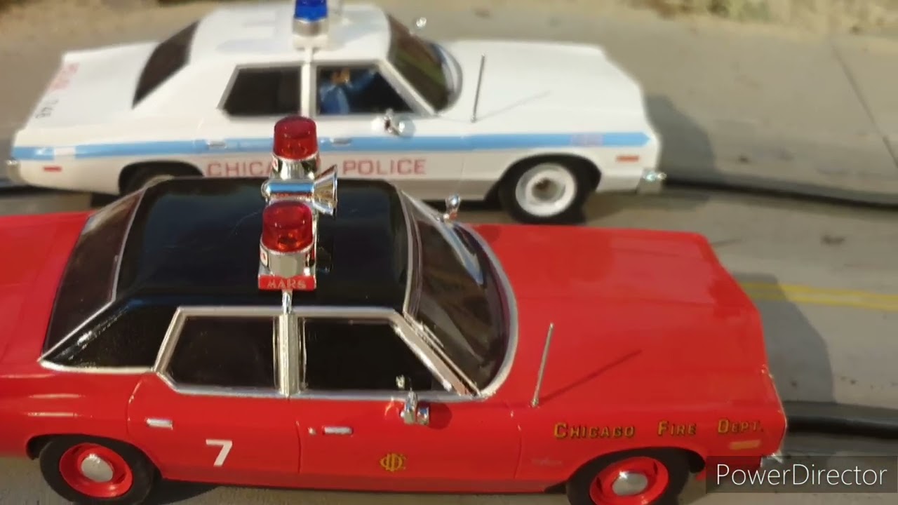 new Scalextric Dodge Monaco Chicago Fire Dept.1:32 Slotcar in Action on Vanishing Point  Valley