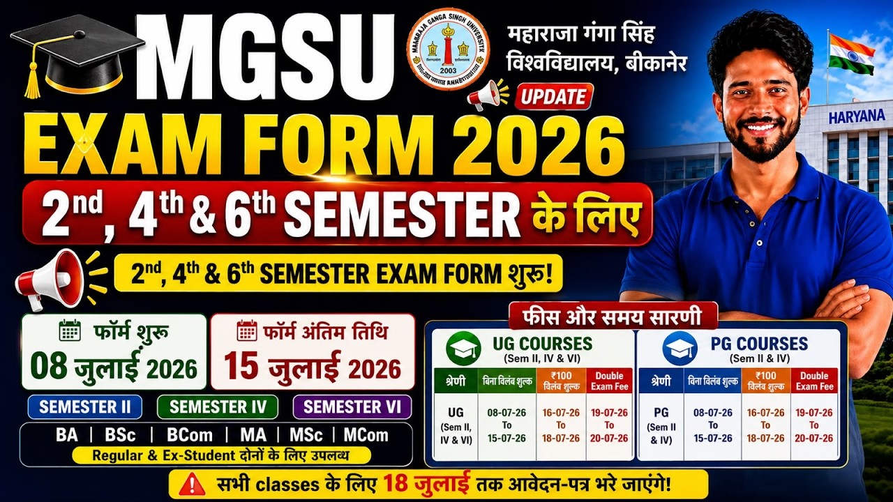MGSU Exam Form 2026 | BA, BSc, BCom 2nd, 4th & 6th Semester Exam Form | Last Date | Rajender Sir