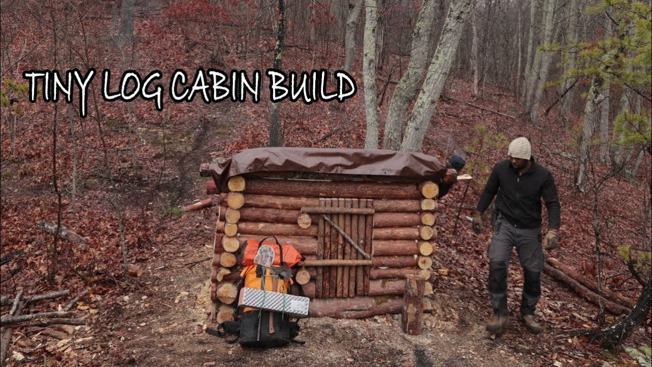 I Built a Hidden Tiny Log Cabin in the Mountains - From Start to Finish