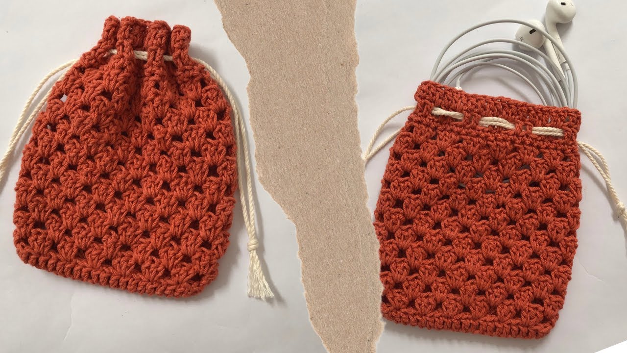 ENG | DIY Tutorial Crochet Granny Stripe Drawstring Small Pouch Easy | Beginner Friendly