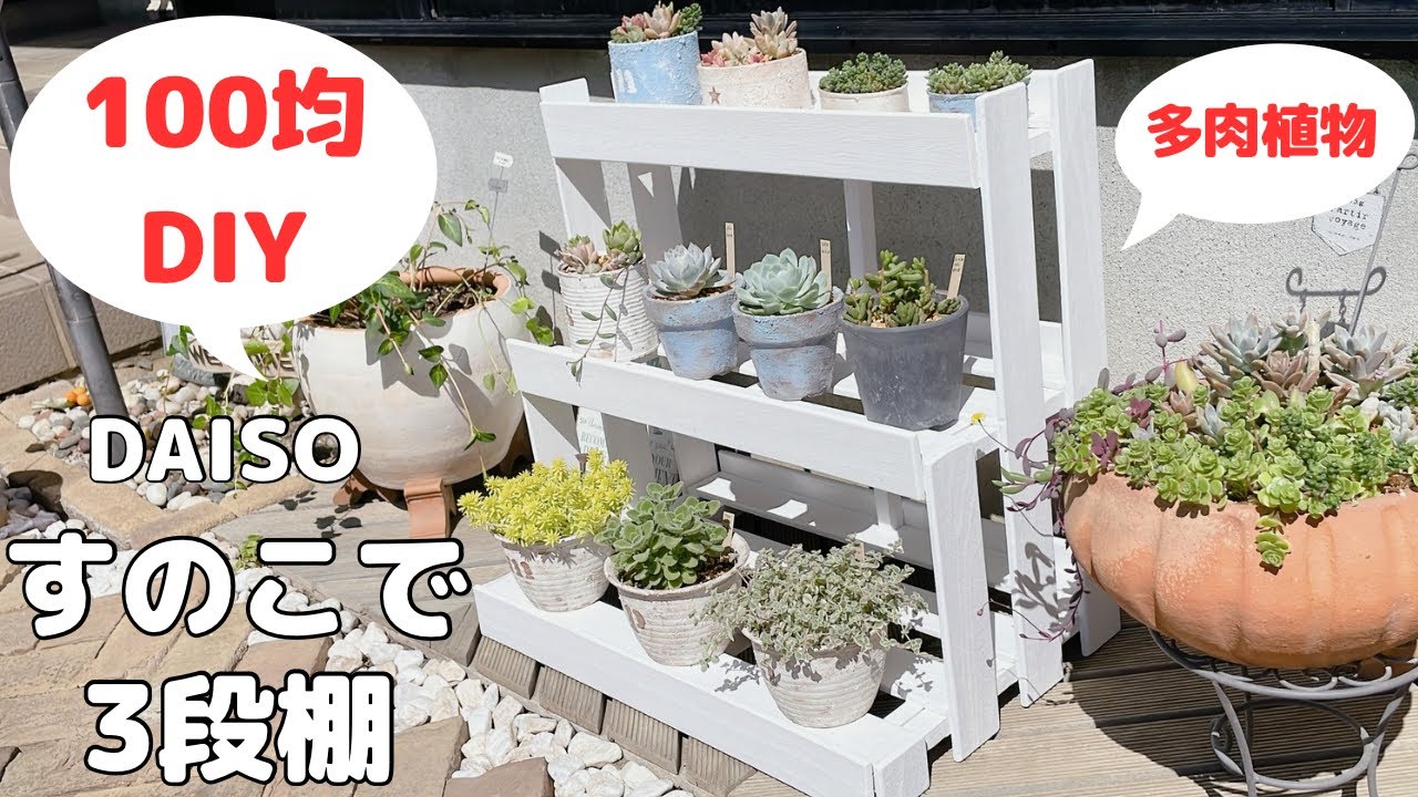 【100均DIY】DAISOすのこで3段棚/多肉植物／フラワースタンド