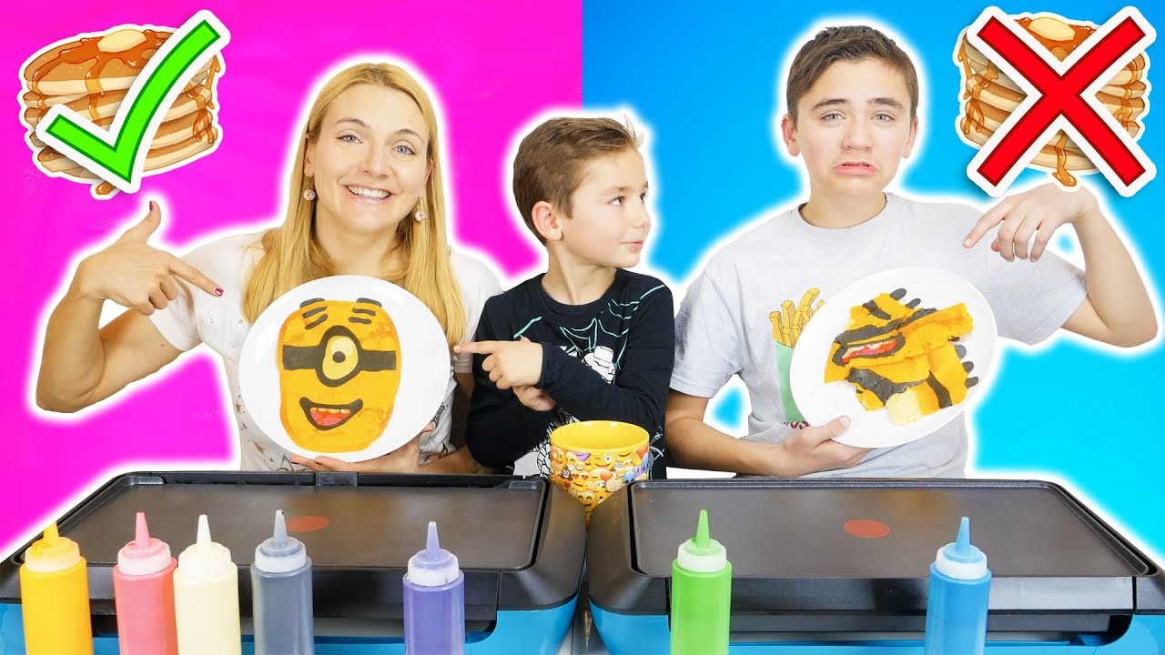 PANCAKE ART CHALLENGE 5 !!! - Mère VS Fils : Minions, Mario, Creeper...