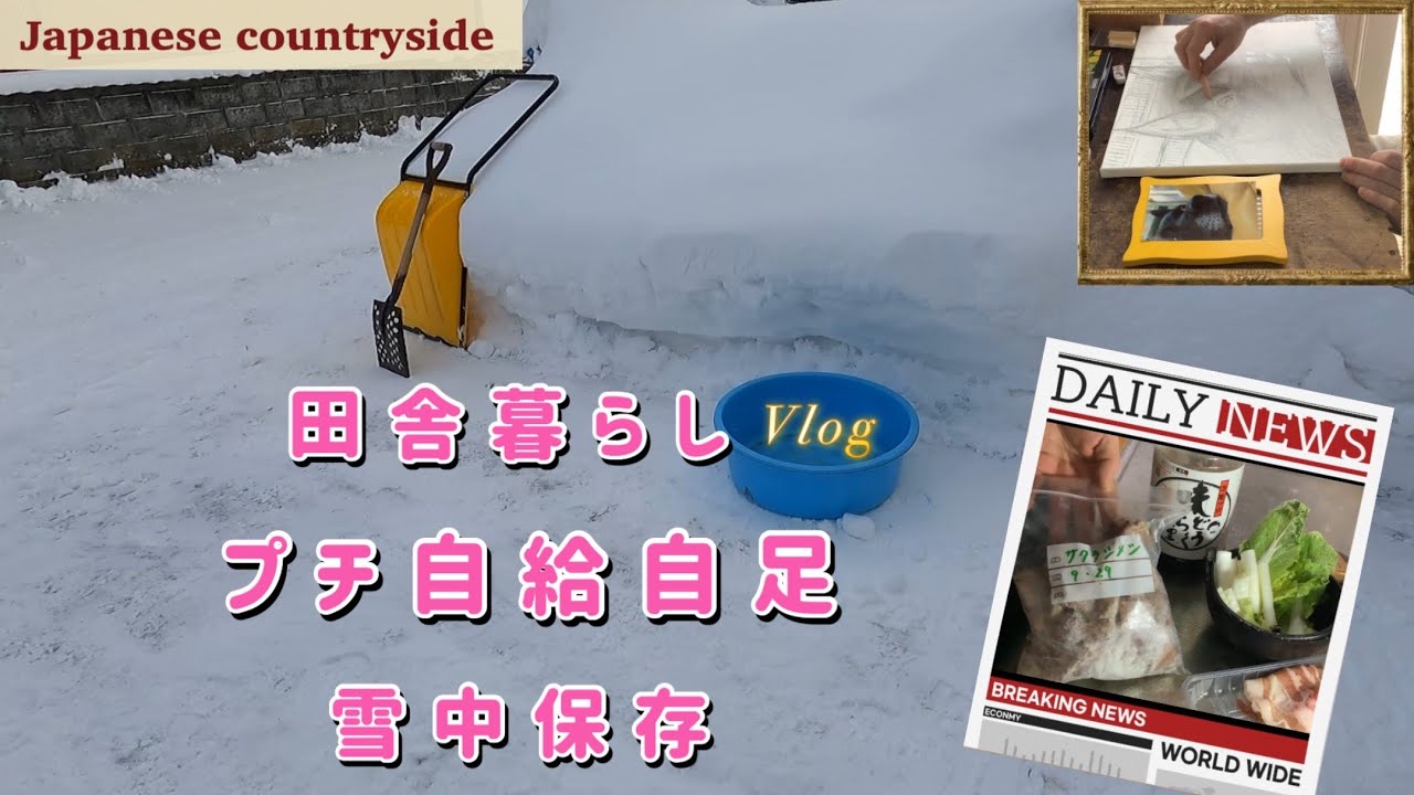 プチ自給自足の生活　雪の下野菜で鍋する　サクラシメジ　田舎暮らしVlog 絵画