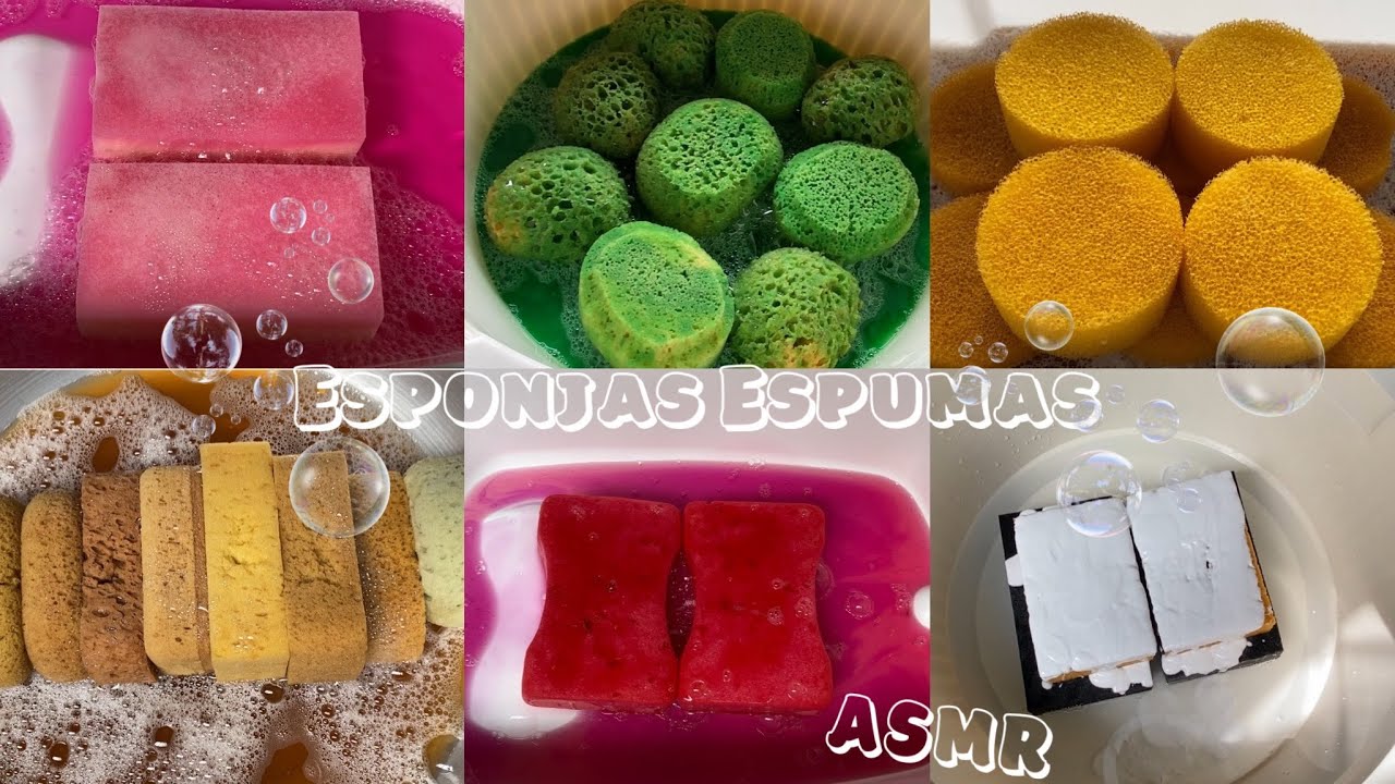 ASMR Compilation Satisfying Sponges Squeezing 🧽💕🧼 (8 Vídeos) Apertando Esponjas