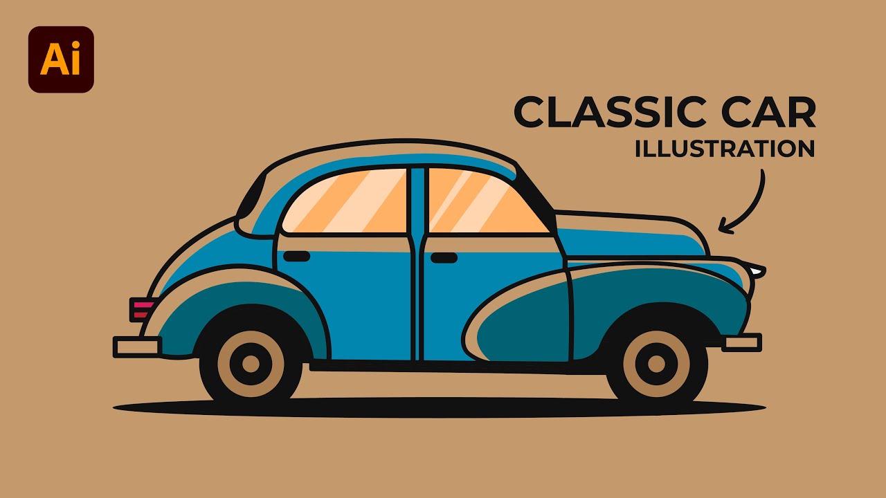 Adobe Illustrator Tutorial: Draw Classic Car | Vector Flat Design | Hiru Designs
