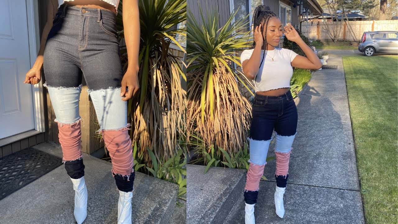 PATCHED-DISTRESSED DENIM JEANS | UPCYCLE JEANS | DIY CUSTOMIZE JEANS