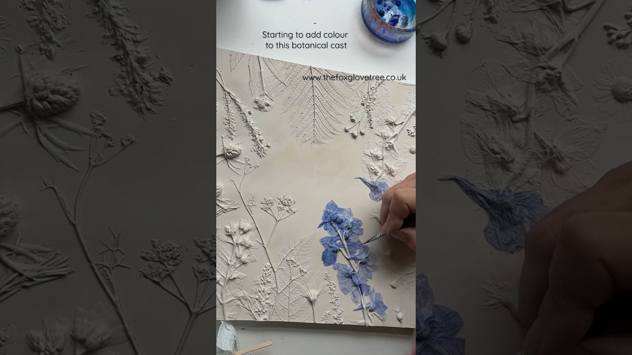 Adding the blue to this botanical cast. #timelapsepainting #botanicalcasting #basrelief #timelapse