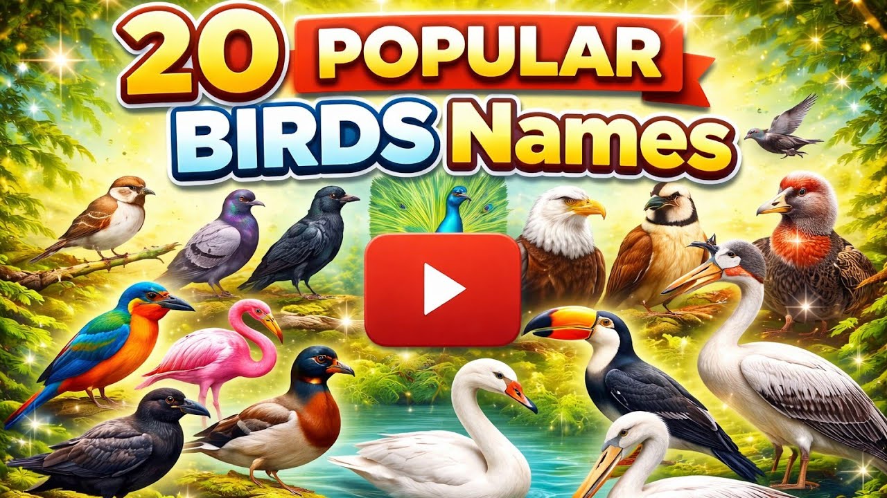 “20 Popular Bird Names in English 🐦 | Kids Learning Video | Sparrow, Parrot, Peacock & More”