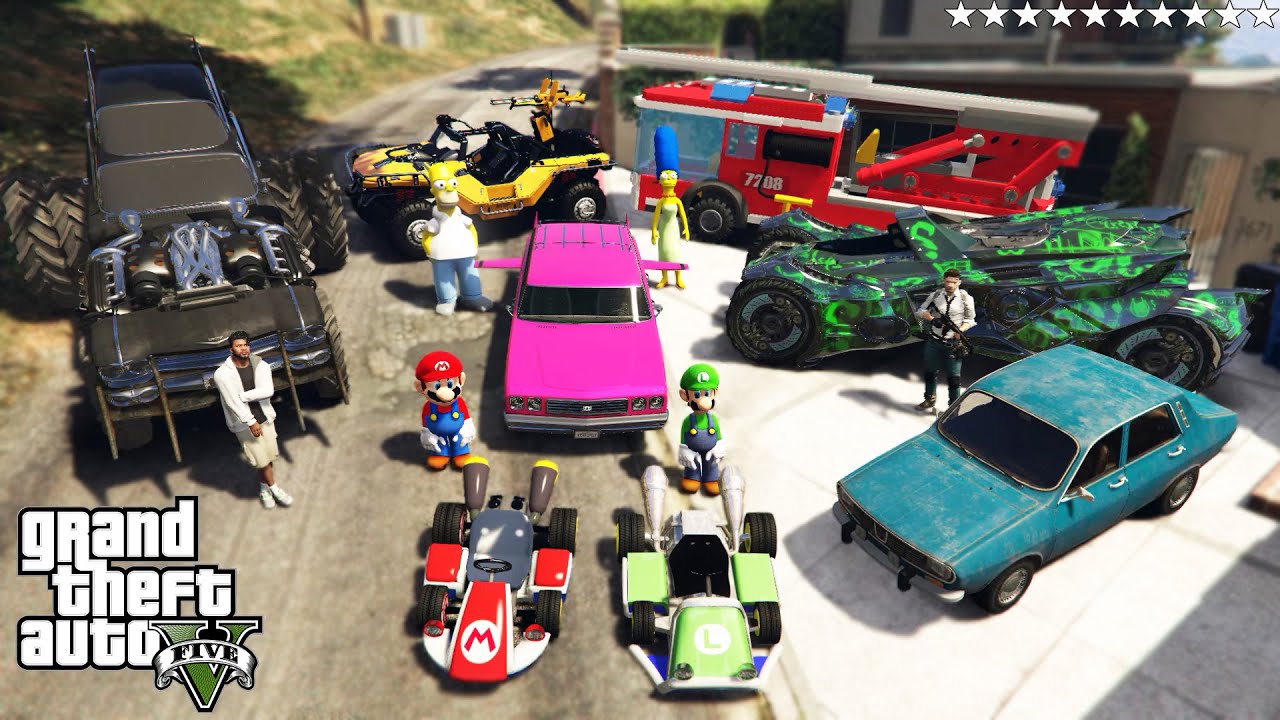 GTA 5 - Stealing VIDEO GAME Vehicles with Franklin! (Real Life Cars #51)