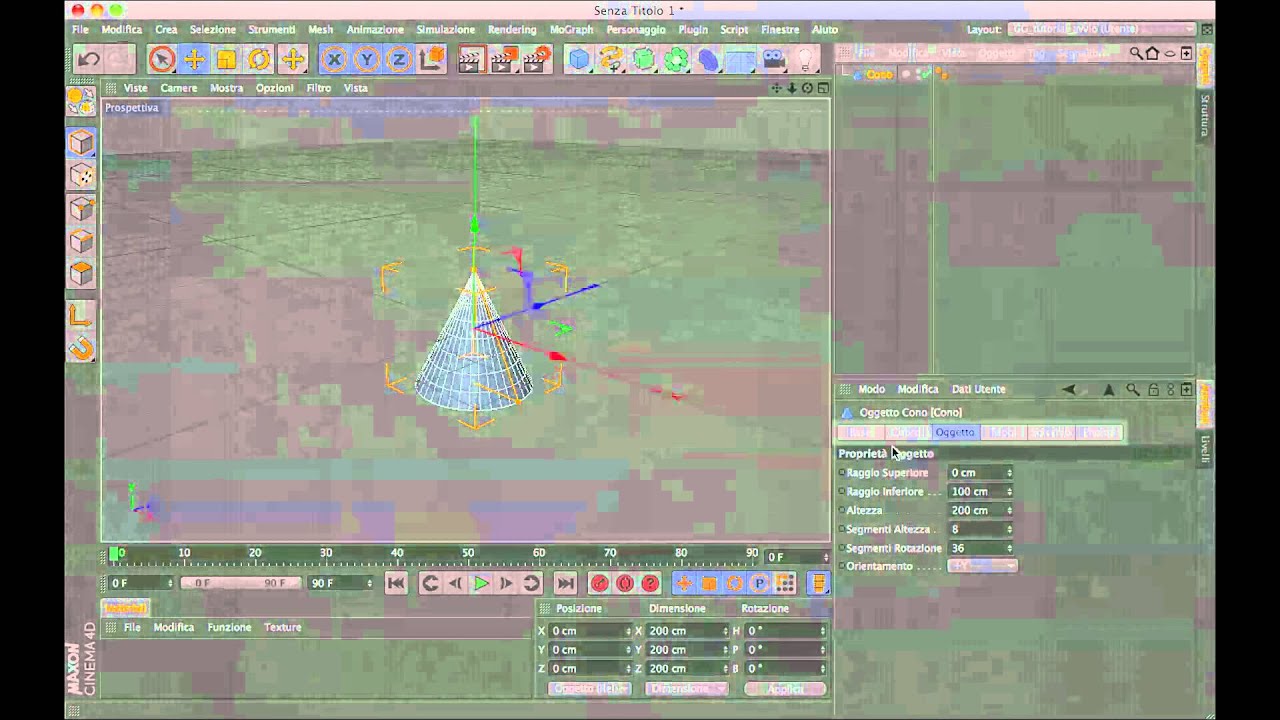 CINEMA 4D r13 - lezione 5 - gerarchia degli oggetti e attributi di un cono