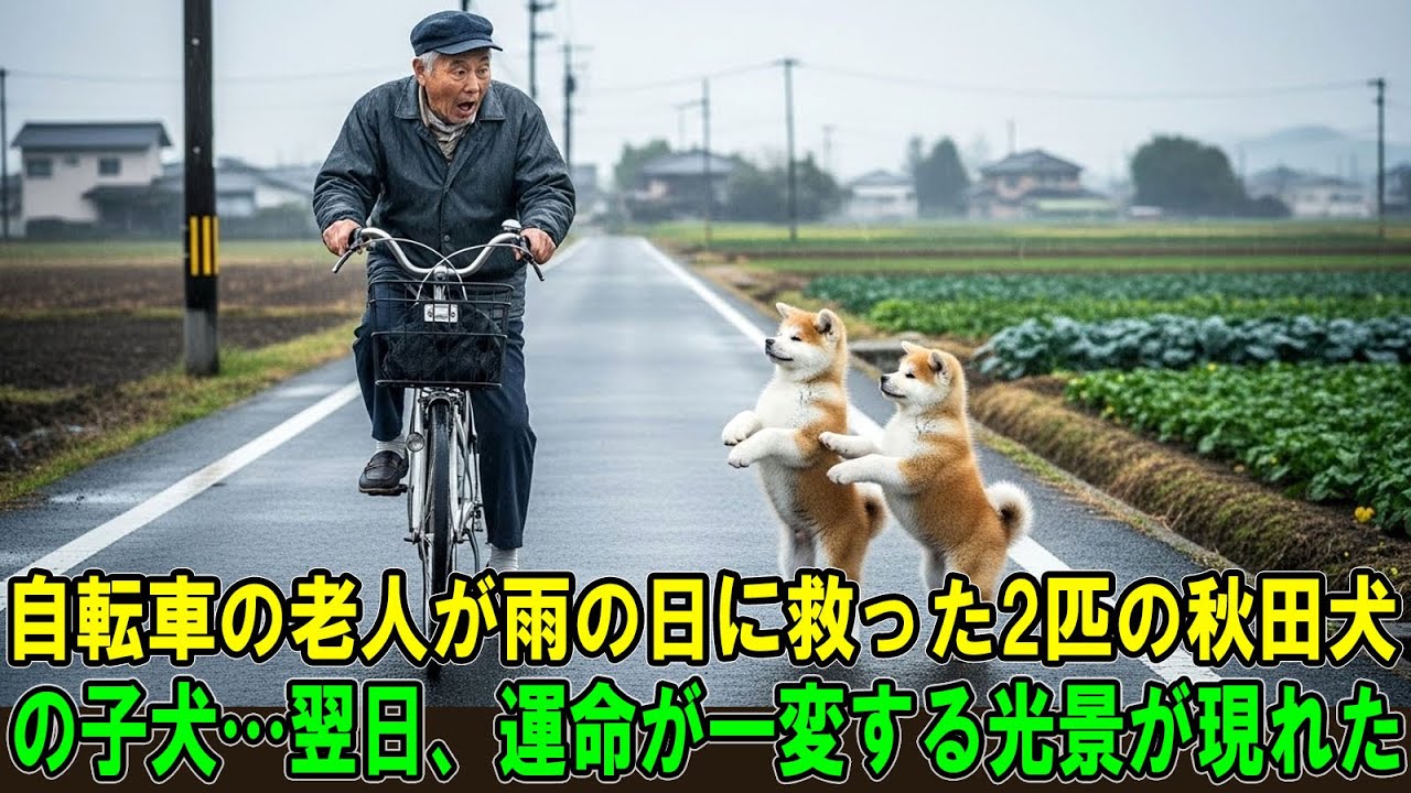 【奇跡の実話】雨の日に自転車をこいでいた老人が、偶然にも弱りきった2匹の秋田犬の子犬を救った…。翌日、信じられない光景が待っていた！