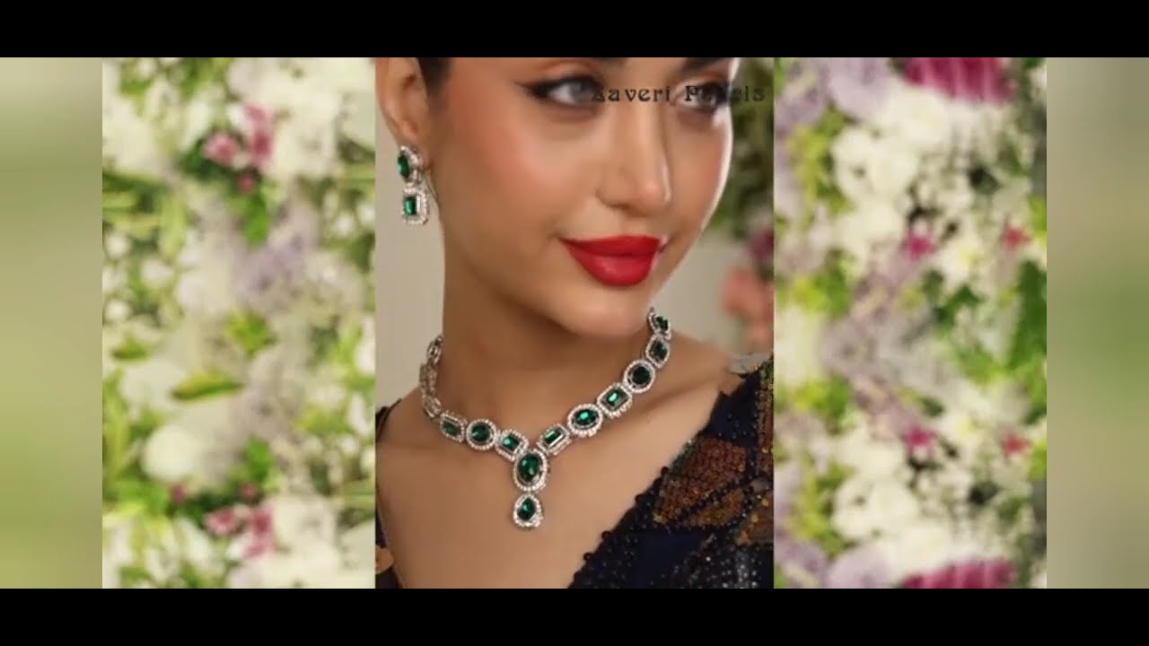 ZAVERI PEARLS Green Stones & Dazzling Austrian Diamonds Embellished Necklace & Earring Set For Women