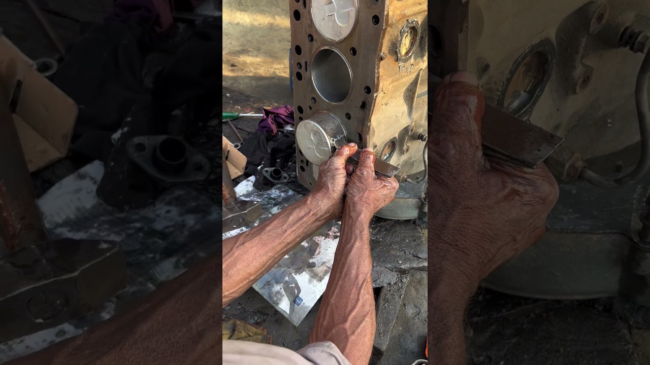 Four cylinder diesel engine piston replacement #engine #automobile