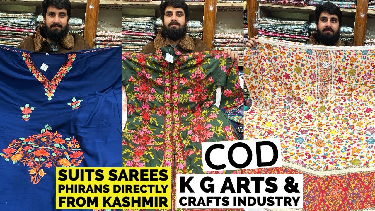 Stunning Kashmiri Suits, Kani Work Sarees, Kurtis, Overcoat With Aari Work at KG Arts & Crafts Ind.