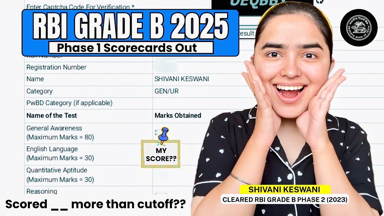RBI Grade B Phase 1 Scorecard &bull; Scored __ more than cutoff &bull; Shivani keswani 