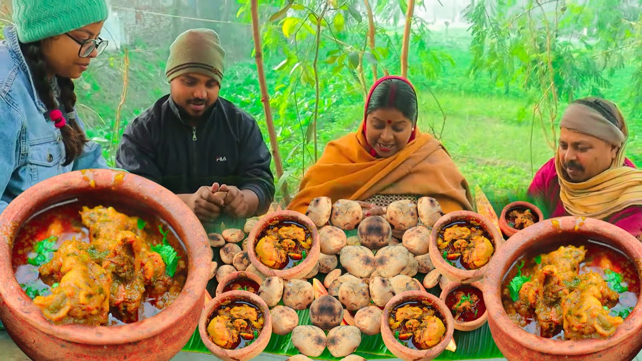 इस सर्दी में पहली बार पूरे परिवार ने मिलकर खाया गरमा गरम बिहारी लिट्टी चिकन Village Litti Chicken