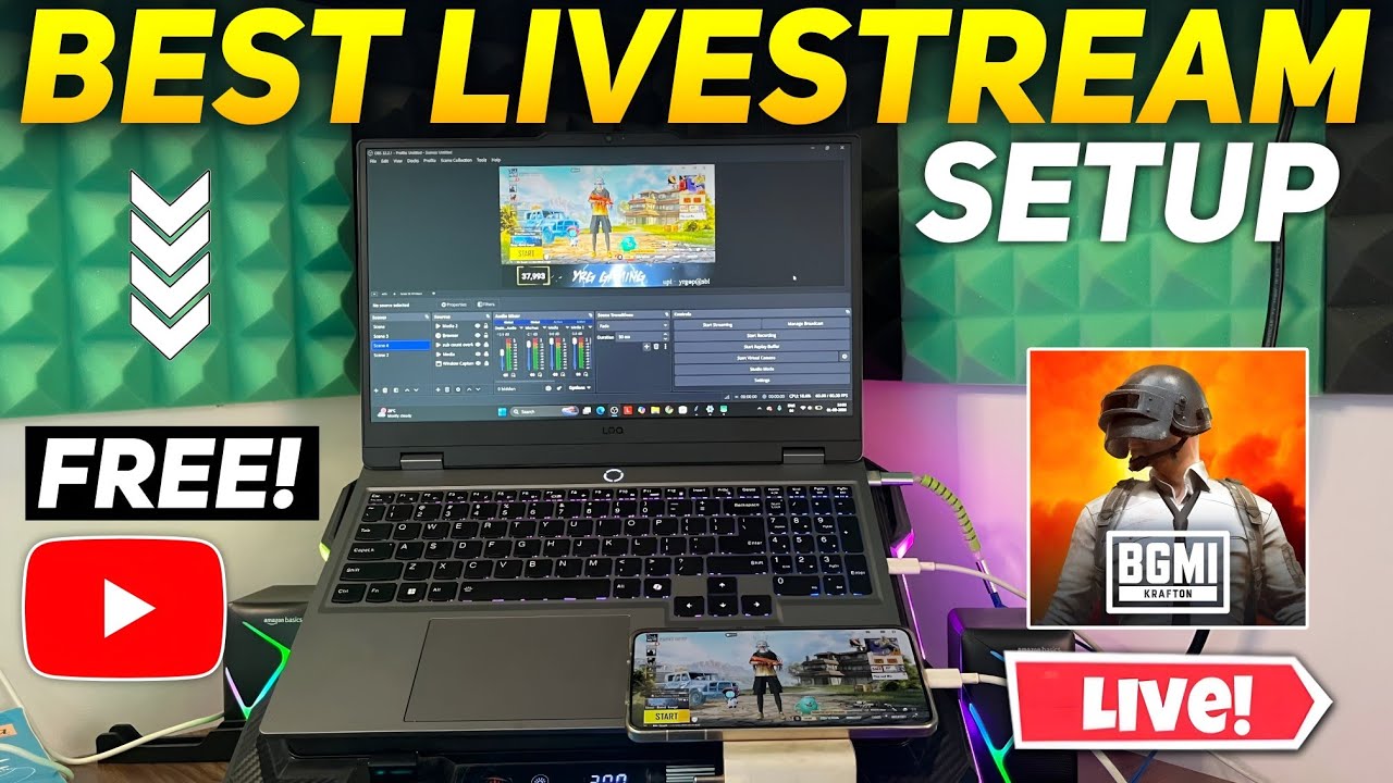 HOW TO LIVE STREAM BGMI ON YOUTUBE USING OBS STUDIO AND SCRCPY 🔥 Laptop/Phone Livestream Setup