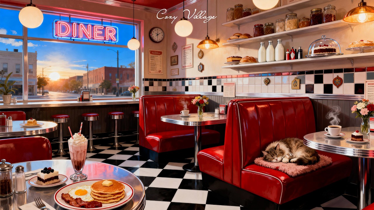 1950s Night at American Diner (Oldies playing another room, people chatter, night ambience)