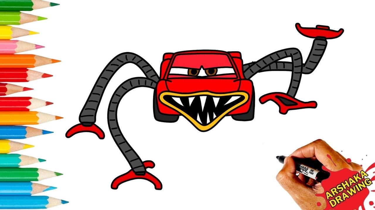 Drawing Lightning McQueen Robot Spider Eater Easy Step by Step #lightningmcqueen #spidereater