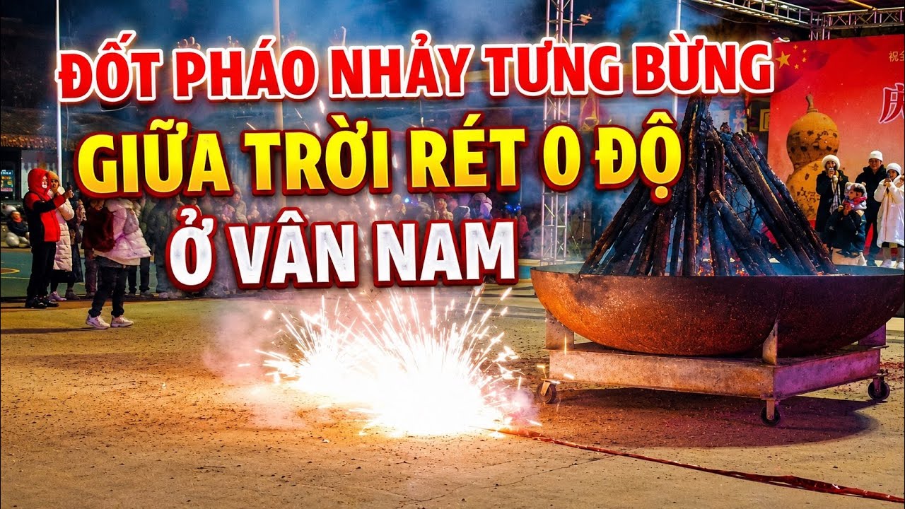 Một đêm rét 0 độ đốt pháo tưng bừng nhảy múa dưới chân núi Kiệu Tử, Trung Quốc.
