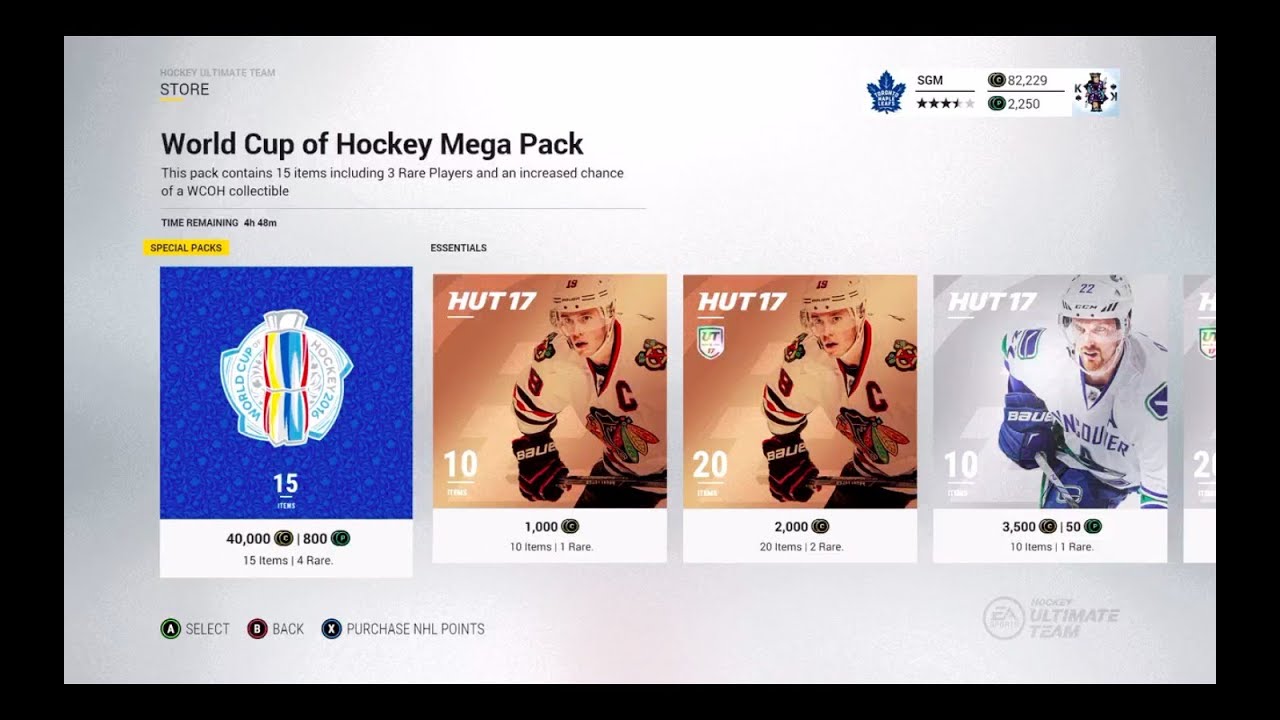 NHL 17 HUT: MASSIVE 12000+ POINTS PACK OPENING + WORLD CUP OF HOCKEY PACKS!!  87+ PULLS!!