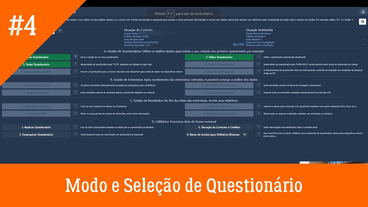 #4. Vídeo Tutorial Siap - Modos e Seleção de Questionários