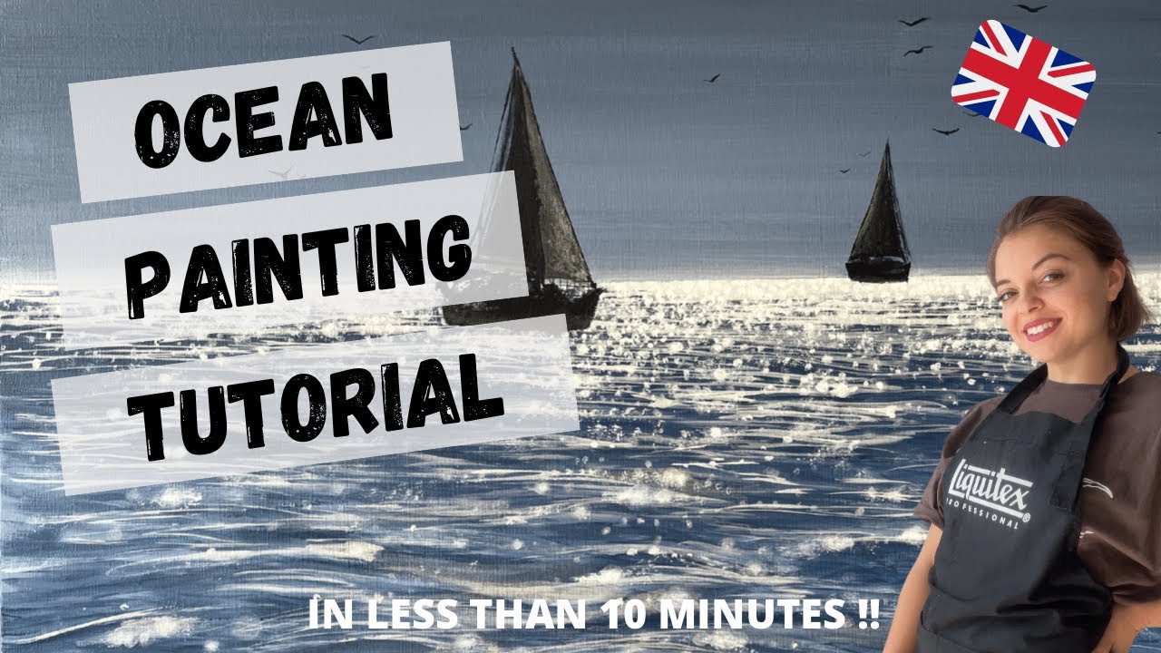 PAINTING TUTORIAL FOR BEGINNERS - SPARKLING OCEAN - IN ACRYLICS (Less than 10 min !!!)