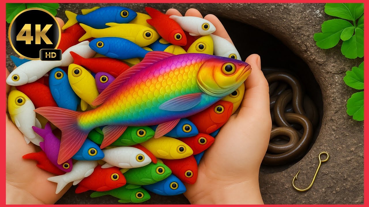4K Ultra HD_Catch Beautiful Aquarium Fish in a Small Pond – Baby Turtles, Eel, Koi & Blue Guppy
