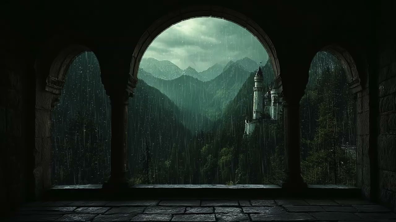 Rain & Thunder Sounds for Sleep - Medieval Castle Window Night Ambience
