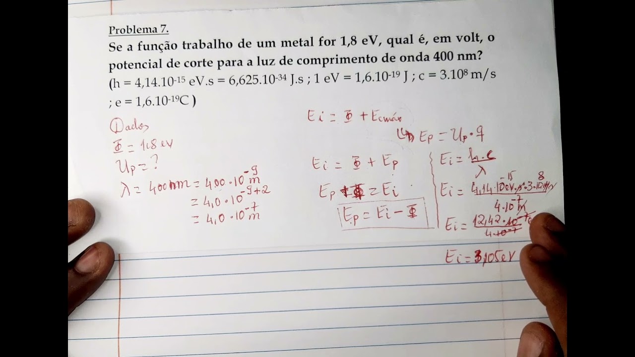 Aula 9. Pr. 5 - Exercício sobre Emissão Fotoeléctrica (Cálculo de Potencial de Paragem/Corte)