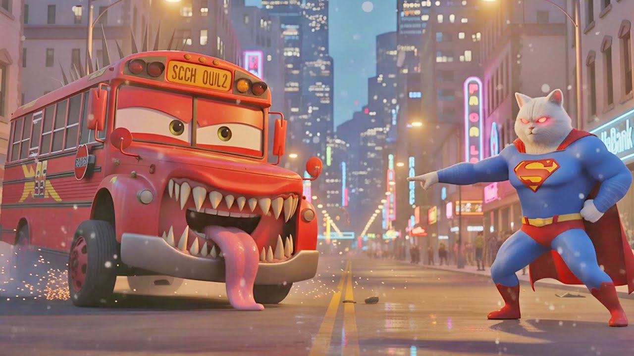 Monster Bus McQueen Battles Super Cat in a Cinematic War! | Ai Cat Story | Epic Battle