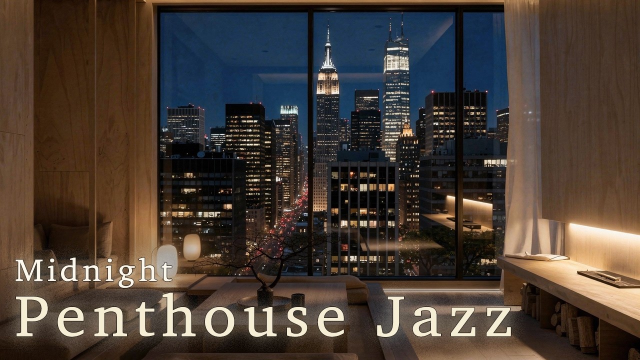 [4K] Midnight Penthouse Jazz — Manhattan Skyline Night Jazz | Above The City Jazz