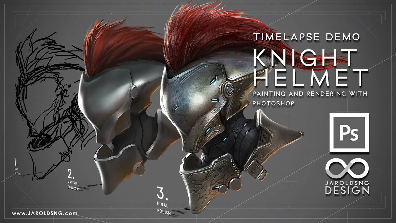 Ep 23 - TIMELAPSE DEMO Knight Helmet Digital Painting in Photoshop