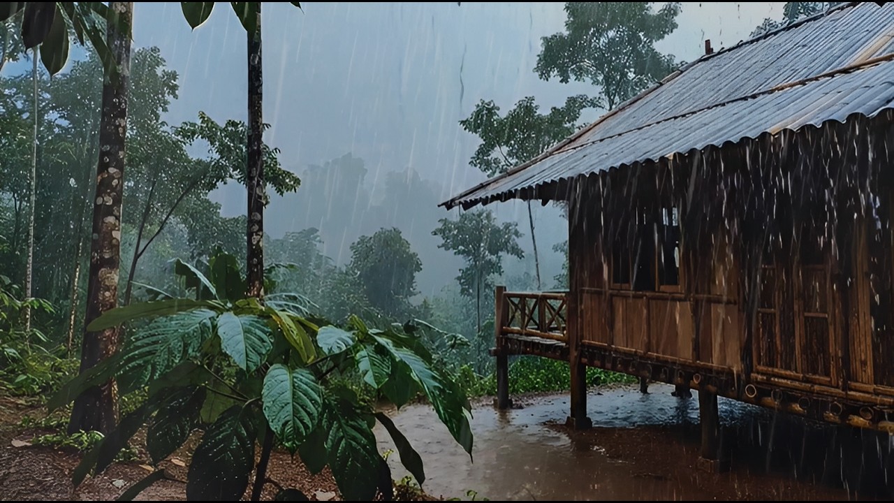 Heavy Rain on Wooden Cabin in Forest Relaxing Rain Sounds for Deep Sleep