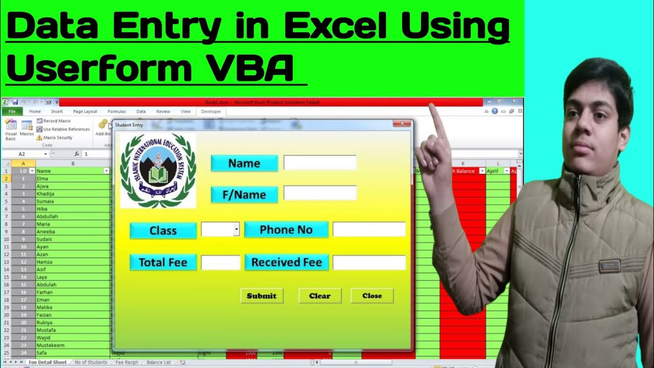 Student Data Entry in Excel Using Userform VBA (Part 1)