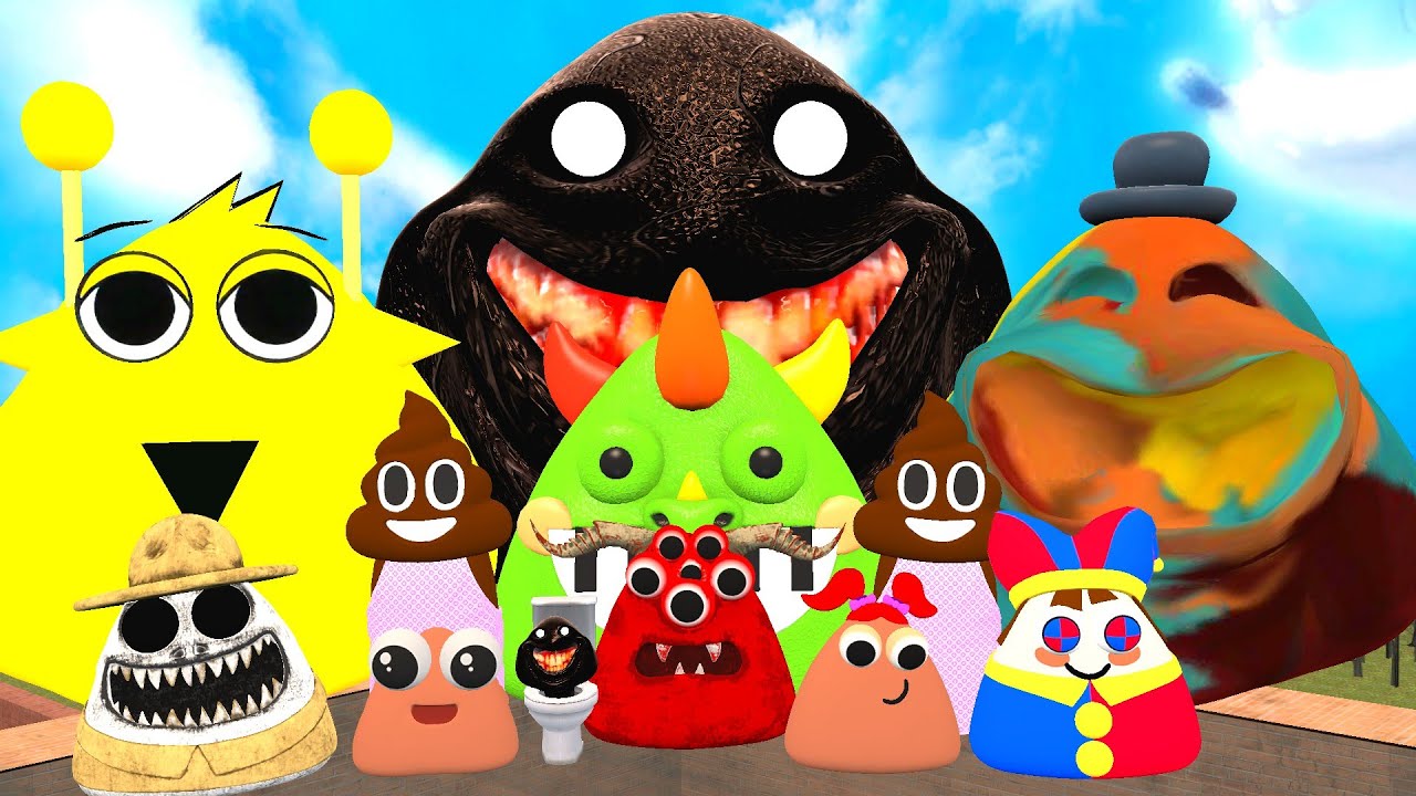 🌀SPARTAN KICKING POU BOU FAMILY FROM BOU'S REVENGE Of POU and SPRUNKI POU in BIG MAZE Garry's Mod!