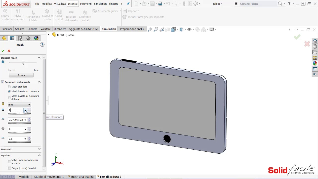 SolidWorks Simulation Professional: Test di Caduta