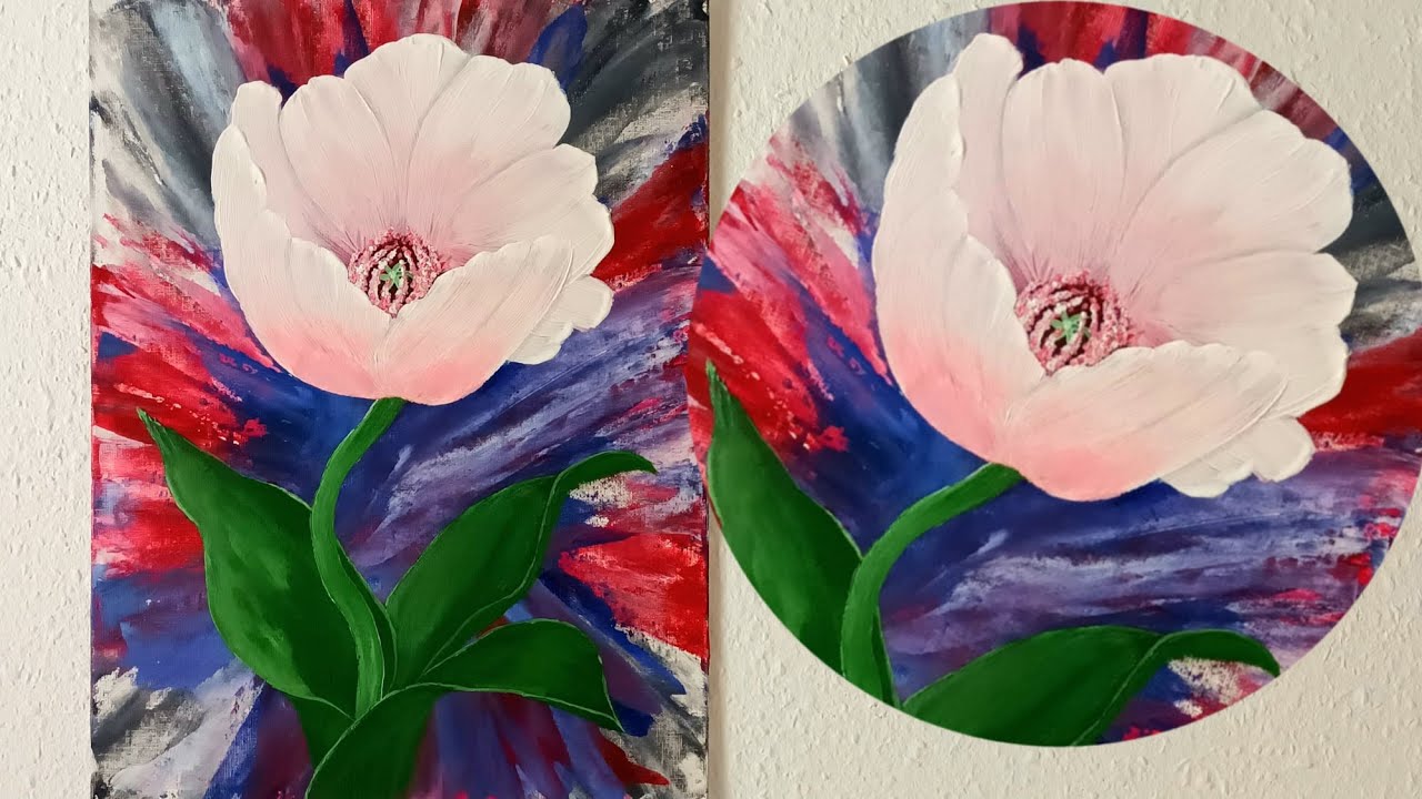 Blume Malen Acryl Weiß Hintergrund Malspachtel Anfänger - Flower Acrylic Painting White Beginners