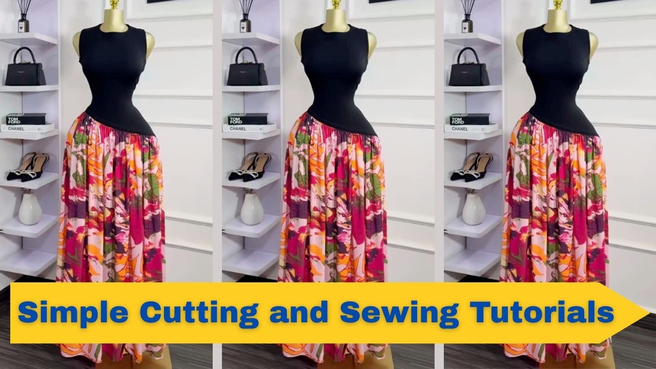 How to cut and sew this Slanted/Asymmetric gathered pleated dress(Beginner Friendly)