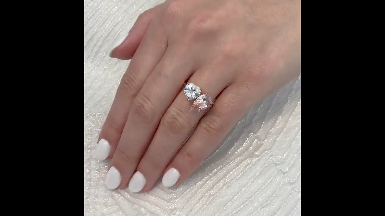 Pear Morganite and Heart Moissanite Duo Ring