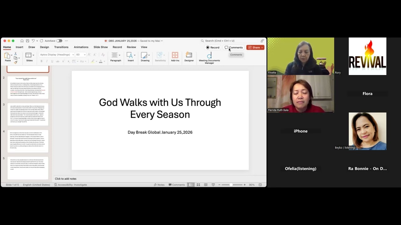 JANUARY 25/ GOD'S WALKS WITH US THROUGH EVERY SEASON | PTR RUTH BALA