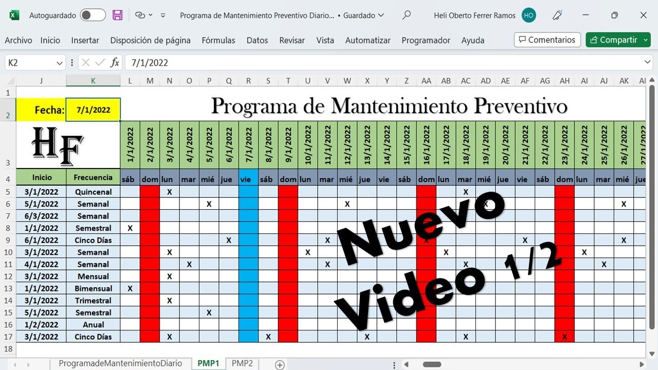 Elaboración de Plantilla para Programas de Mantenimientos Preventivos Diario 2023 - Video 1/2