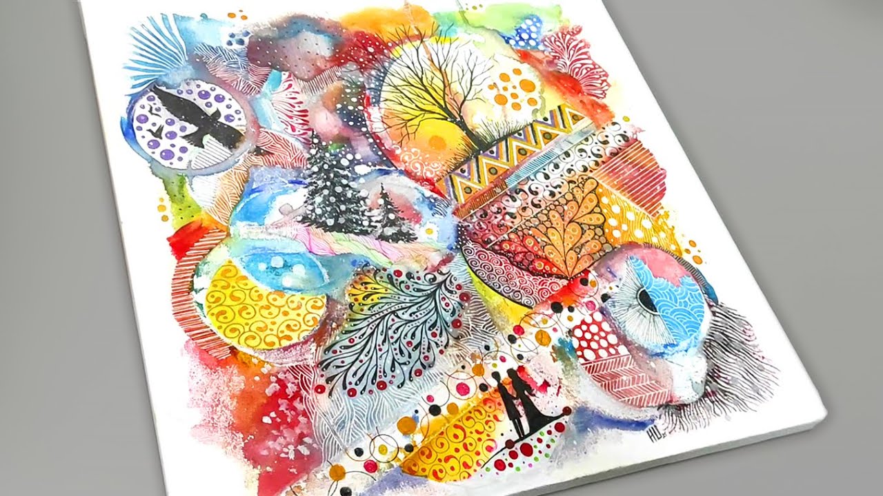Zentangle Over Acrylic Painting | Creative Mixed Media Art