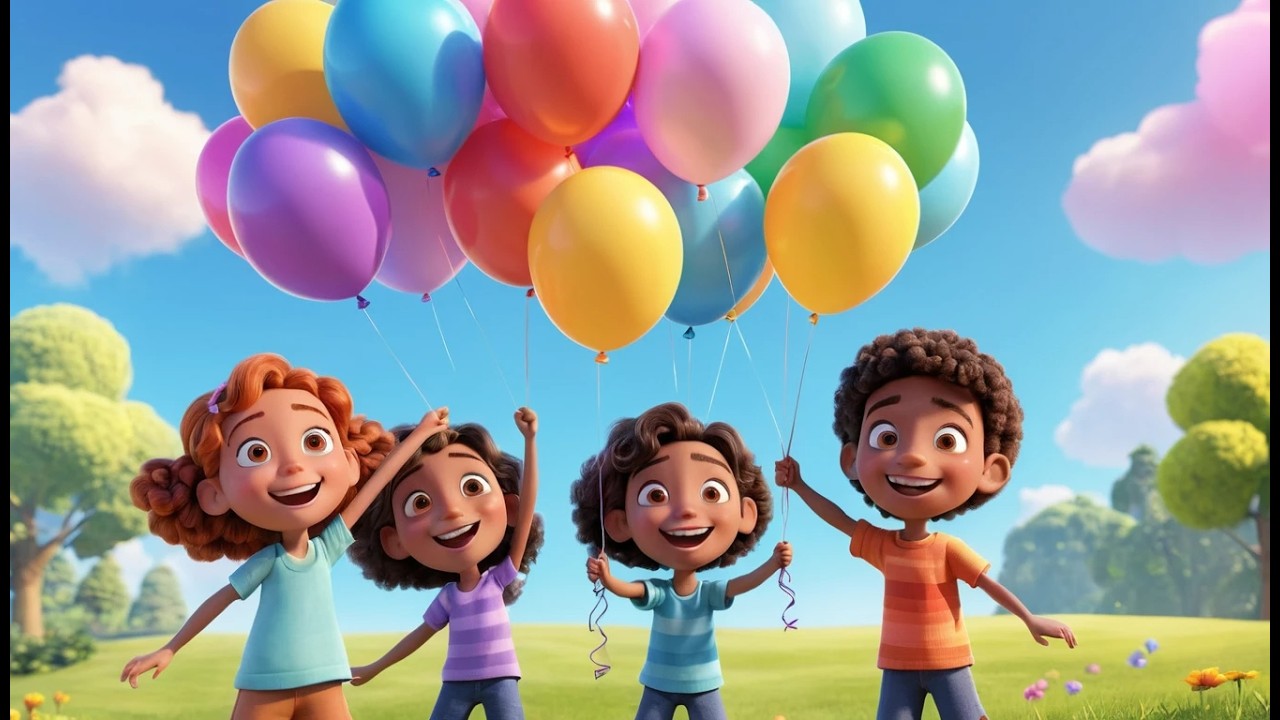 Nine Little Balloons Float Float Float | Color Song & Counting Rhyme for Kids