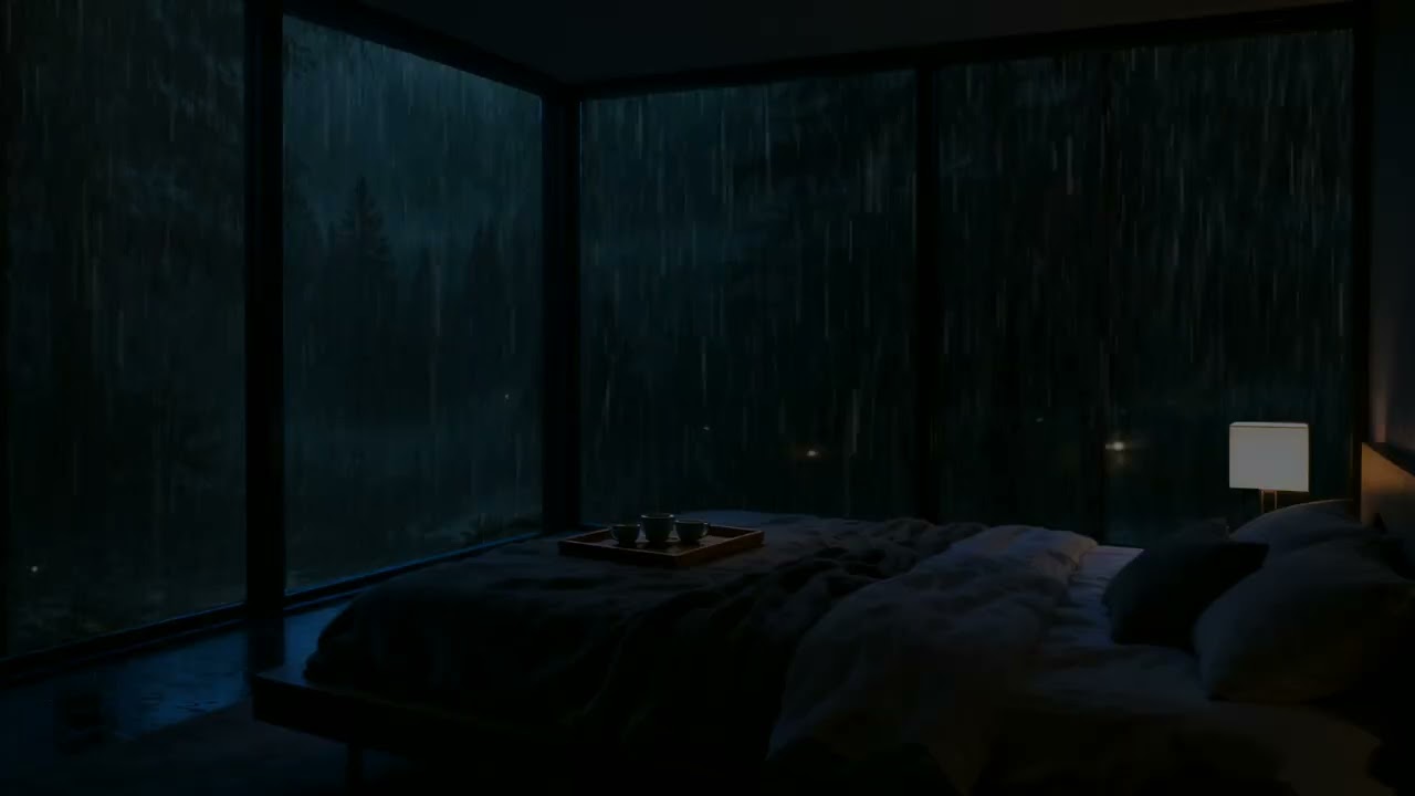 Rain Sounds in a Dark Bedroom (No Ads) 🌧 | Deep Tranquil Night for Restful Sleep & Stress Relief