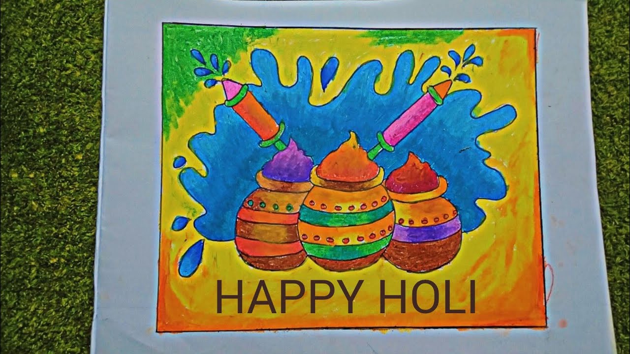 Happy Holi easy drawing for beginners |holi drawing with oil pastel for kids |holi drawing for kids
